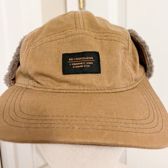 NWOT REI CO OP Hat Small Medium Farlands Ear Flaps Tan Faux Shearling Canvas - Picture 3 of 6